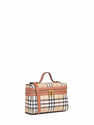 Burberry Women Beige Crossbody Bag With Adjutable And Removable Shoulder Strap And All-over Check Mo In Multi