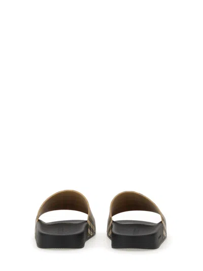 Burberry Brown Slides Sandals With Vintage Check Motif In Polyurethane In Multi