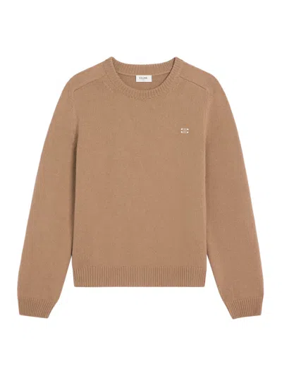 Celine Men Crew Neck Sweater In Wool And Cashmere In Brown