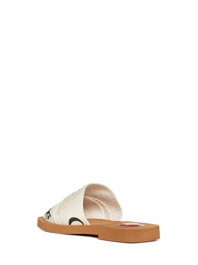 Chloé Woody Flat Logo Ribbon Slide Sandals In White