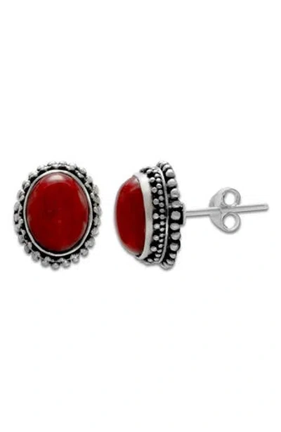 Samuel B. Beaded Oval Coral Stud Earrings In Red