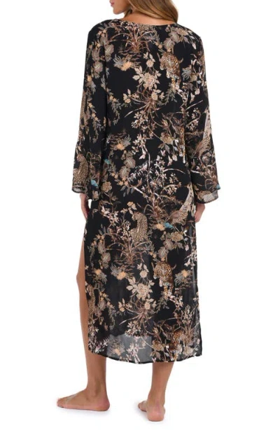 L'agence Sara Jungle Long Sleeve Sheer Crepe Cover-up Dress In Black