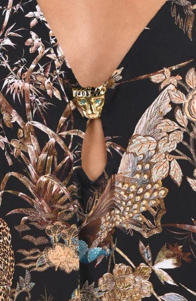 L'agence Sara Jungle Long Sleeve Sheer Crepe Cover-up Dress In Black