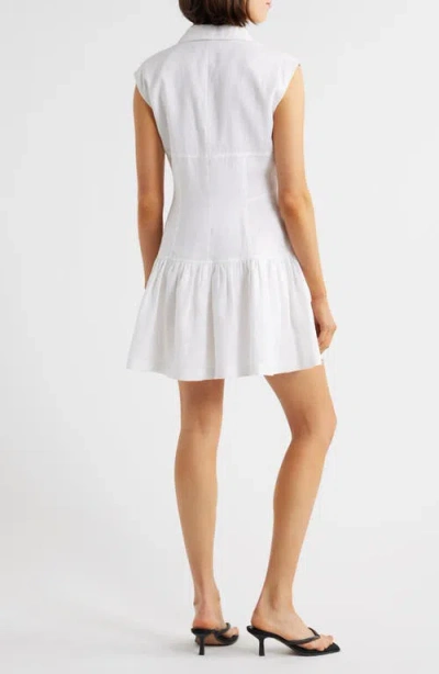 Frame Gathered Linen Mini Shirt Dress In White
