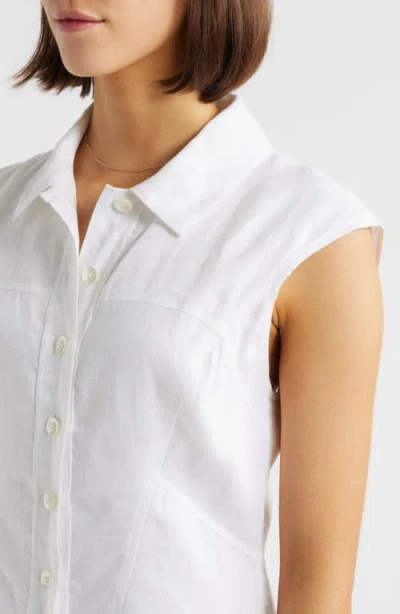 Frame Gathered Linen Mini Shirt Dress In White