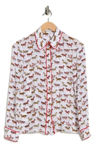 Alice And Olivia Alice + Olivia Willa Horse Print Silk Button-up Shirt In White