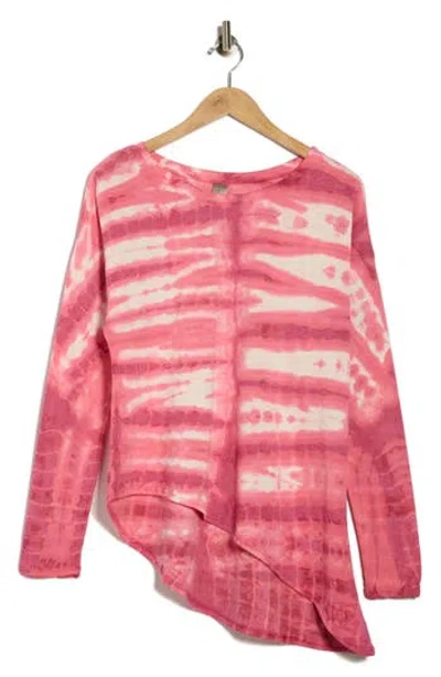 Go Couture Tie Dye Asymmetrical High-low Hem Sweater In Pink
