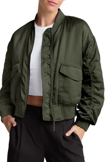 Beyond Yoga Melrose Shirred Sleeve Bomber Jacket In Green