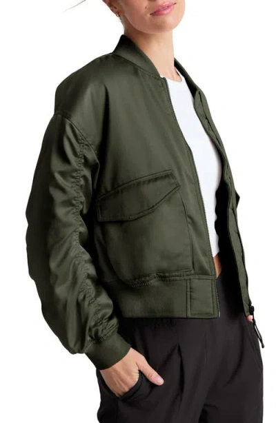 Beyond Yoga Melrose Shirred Sleeve Bomber Jacket In Green