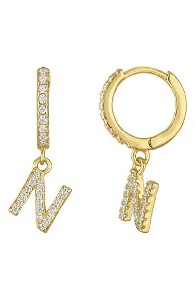 Fzn Pavé Cubic Zirconia Initial 'h' Huggie Drop Earrings In Gold