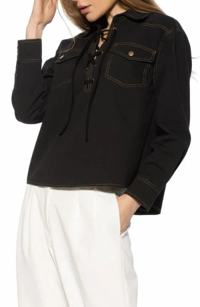 Alexia Admor Thalina Lace-up Western Shirt In Black