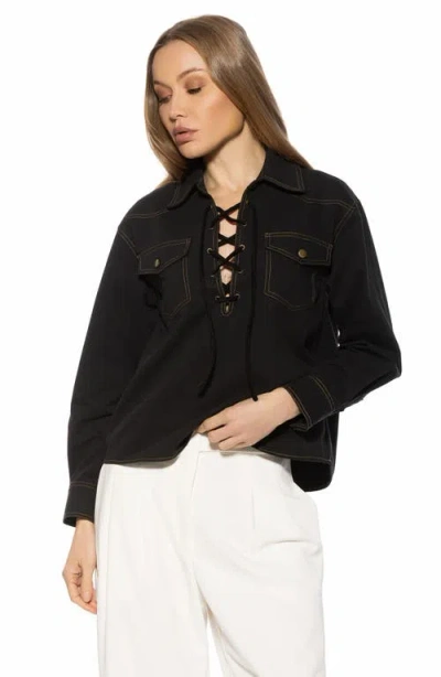 Alexia Admor Thalina Lace-up Western Shirt In Black