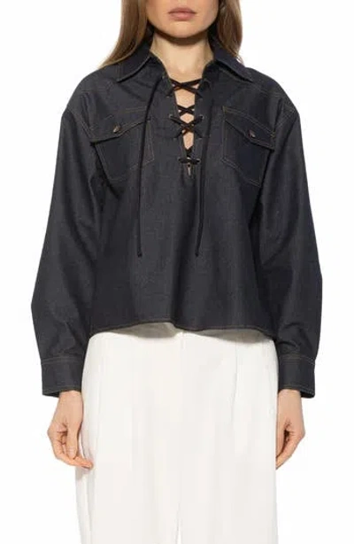 Alexia Admor Thalina Lace-up Western Shirt In Blue