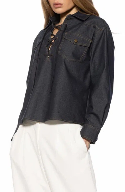 Alexia Admor Thalina Lace-up Western Shirt In Blue