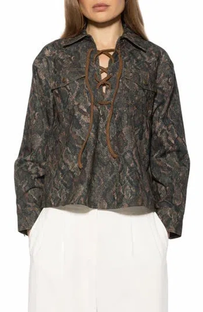 Alexia Admor Thalina Lace-up Western Shirt In Brown