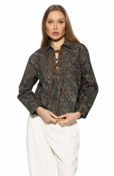 Alexia Admor Thalina Lace-up Western Shirt In Brown