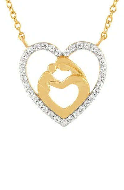 Frankie & Zoe 10k Gold Diamond Mother & Child Heart Pendant Necklace In Multi