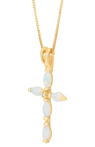 Frankie & Zoe Diamond & Opal Cross Pendant Necklace In Gold