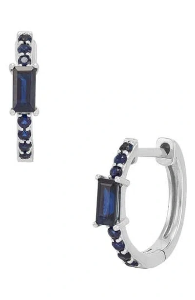 Frankie & Zoe 14k White Gold Sapphire Huggie Hoop Earrings In Multi