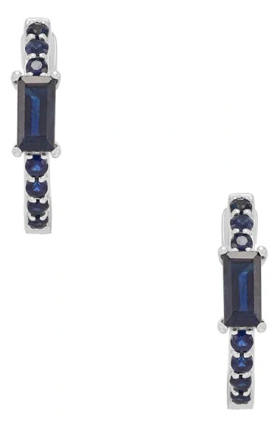 Frankie & Zoe 14k White Gold Sapphire Huggie Hoop Earrings In Multi