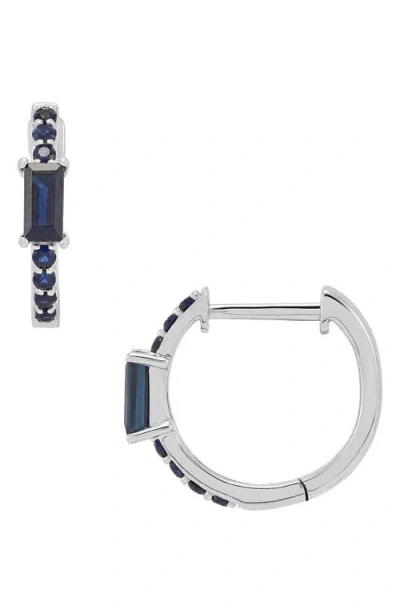 Frankie & Zoe 14k White Gold Sapphire Huggie Hoop Earrings In Multi