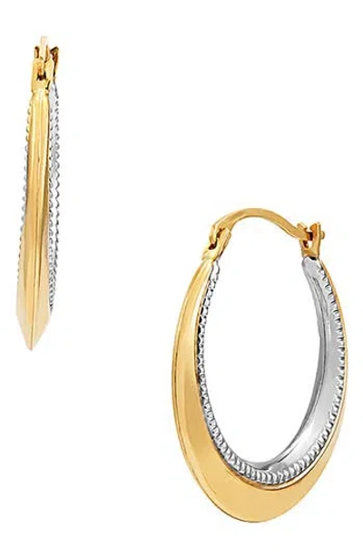 Frankie & Zoe Two-tone Bead Textured Hoop Earrings In Gold