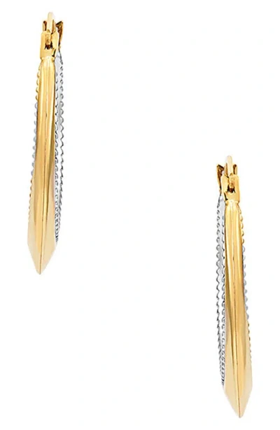 Frankie & Zoe Two-tone Bead Textured Hoop Earrings In Gold
