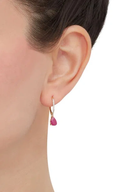Frankie & Zoe 10k Yellow Gold Diamond & Ruby Drop Earrings In Pink
