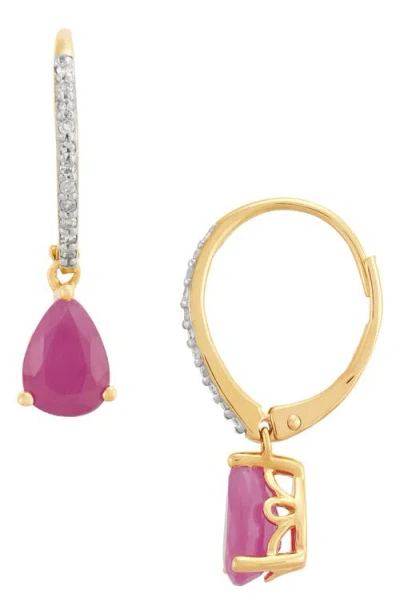 Frankie & Zoe 10k Yellow Gold Diamond & Ruby Drop Earrings In Pink