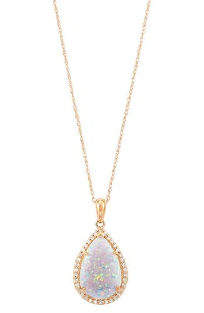 Frankie & Zoe 10k Yellow Gold Lab Grown Opal & Diamond Halo Pendant Necklace In Gold