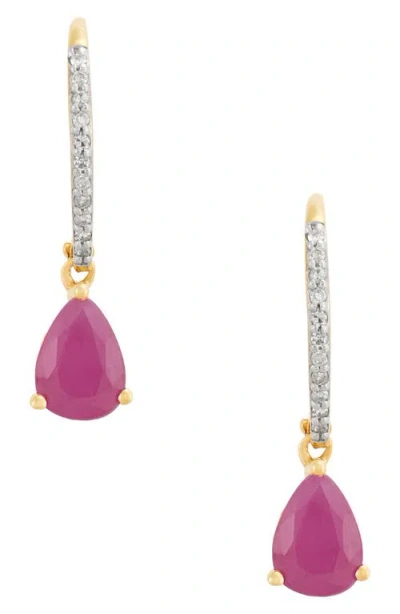 Frankie & Zoe 10k Yellow Gold Diamond & Ruby Drop Earrings In Pink
