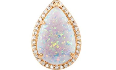 Frankie & Zoe 10k Yellow Gold Lab Grown Opal & Diamond Halo Pendant Necklace In Gold