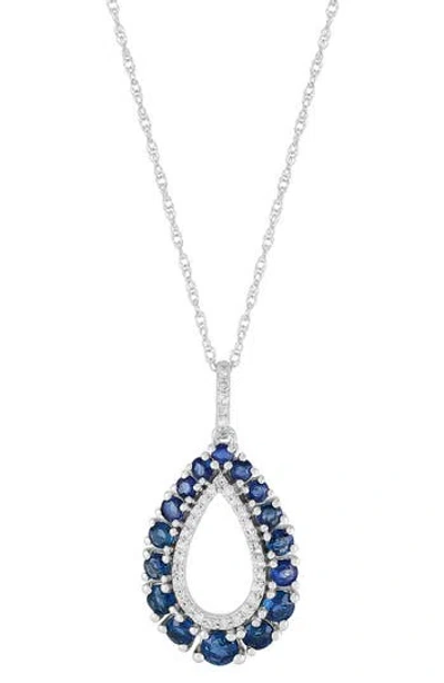 Frankie & Zoe 10k White Gold Diamond & Sapphire Teardrop Pendant Necklace In Metallic