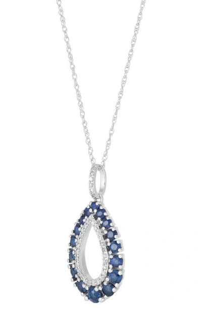 Frankie & Zoe 10k White Gold Diamond & Sapphire Teardrop Pendant Necklace In Metallic