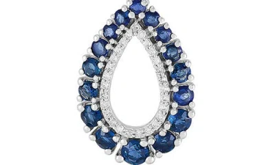 Frankie & Zoe 10k White Gold Diamond & Sapphire Teardrop Pendant Necklace In Metallic