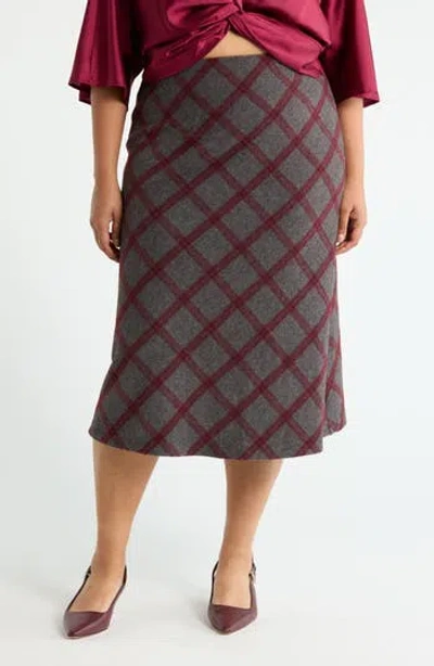 Renee C Plaid Knit A-line Skirt In Gray