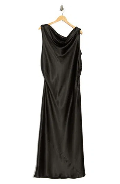 Renee C One-shoulder Satin Maxi Dress In Black