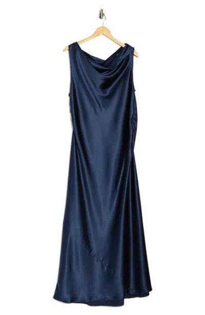 Renee C One-shoulder Satin Maxi Dress In Blue