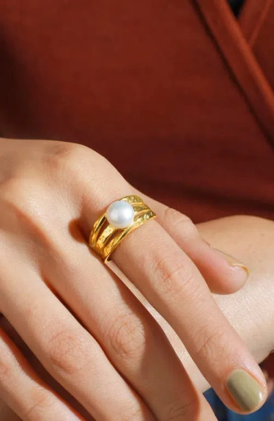 Ys Gems Cultured Pearl Split Band Ring In Gold