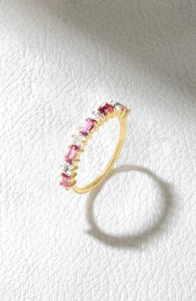Ys Gems Garnet & White Topaz Band Ring In Gold