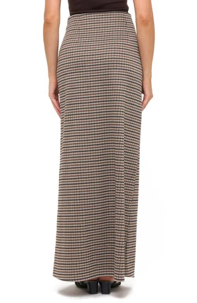 Ookie & Lala Houndstooth Front Slit Maxi Skirt In Multi
