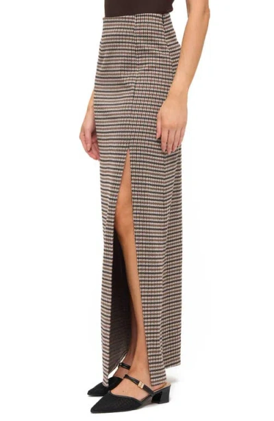 Ookie & Lala Houndstooth Front Slit Maxi Skirt In Multi