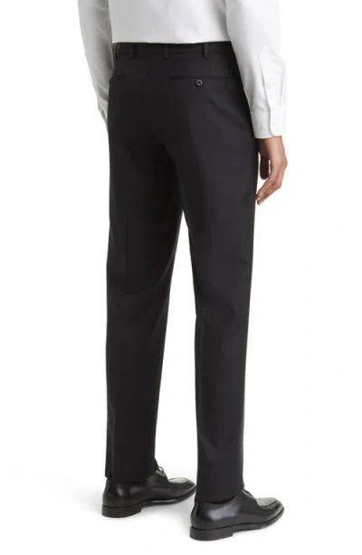 Zanella Devon Flat Front Super 110s Wool Serge Trouser In Black In Black