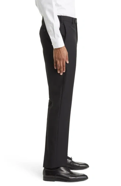Zanella Devon Flat Front Super 110s Wool Serge Trouser In Black In Black