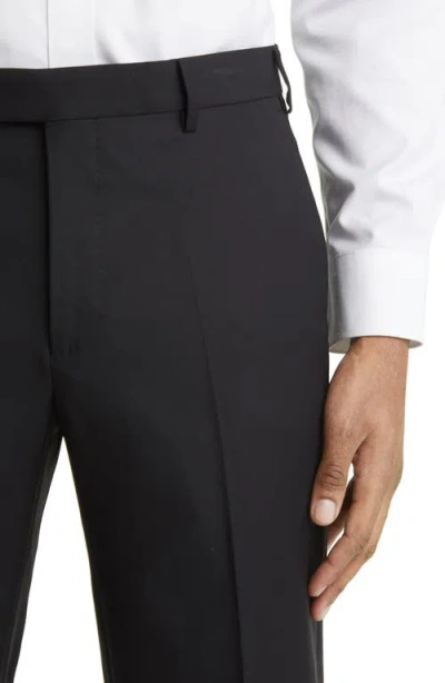 Zanella Devon Flat Front Super 110s Wool Serge Trouser In Black In Black