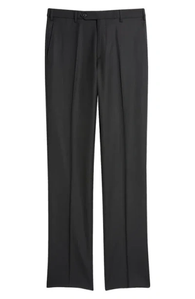 Zanella Devon Flat Front Super 110s Wool Serge Trouser In Black In Black