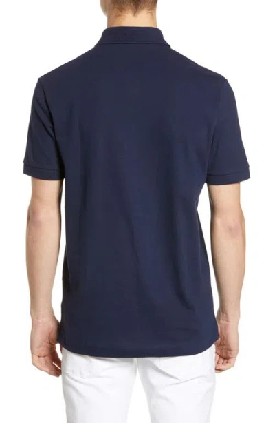 Lacoste Stretch Cotton Paris Regular Fit Polo Shirt In Navy Blue