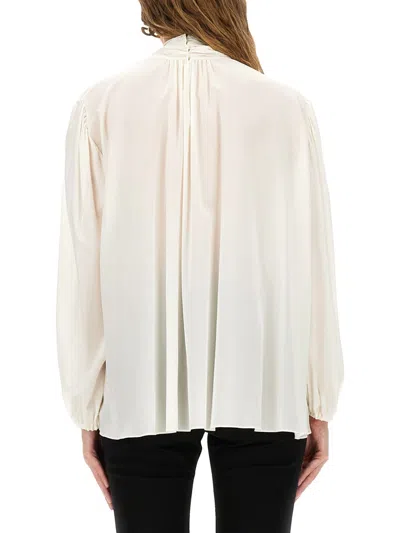 Dolce & Gabbana Long Sleeve Top With Bow And Pleats In White