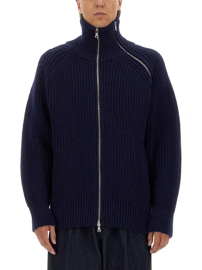 Dries Van Noten Men Zippered Wool Sweater In Blue