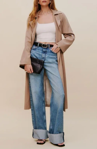 Reformation Cary Cuffed High Waist Slouchy Wide Leg Jeans In Brown